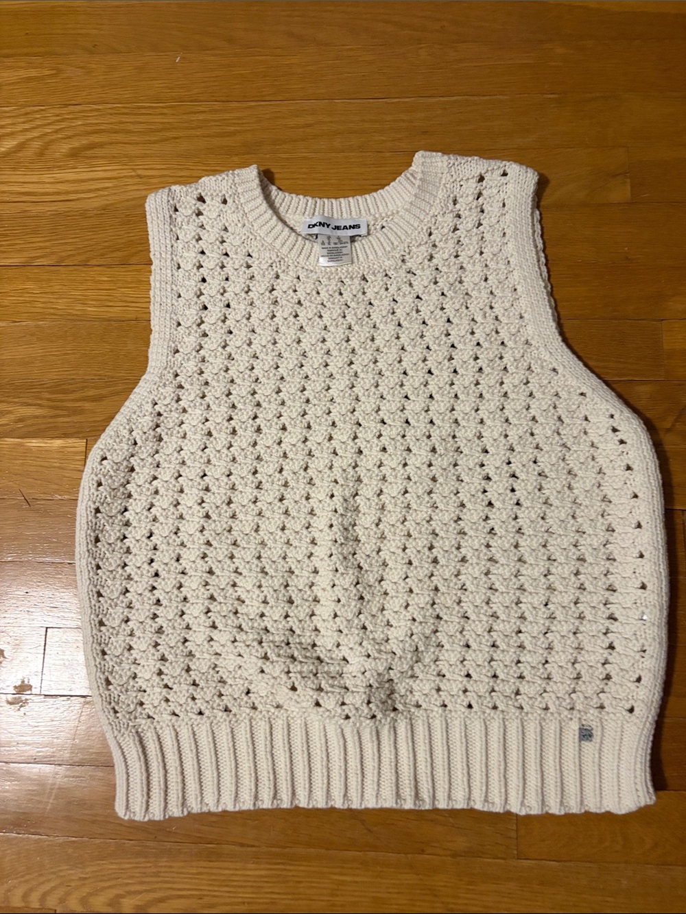 Dkny Cream Open-Knit Sleeveless Sweater Vest